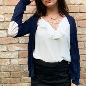 Mini Navy Cardigan w/ Elbow Patches
